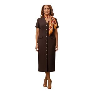 Vintage Savannah Maxi Linen Dress Button Up Lined 90s Mocha Brown size 10